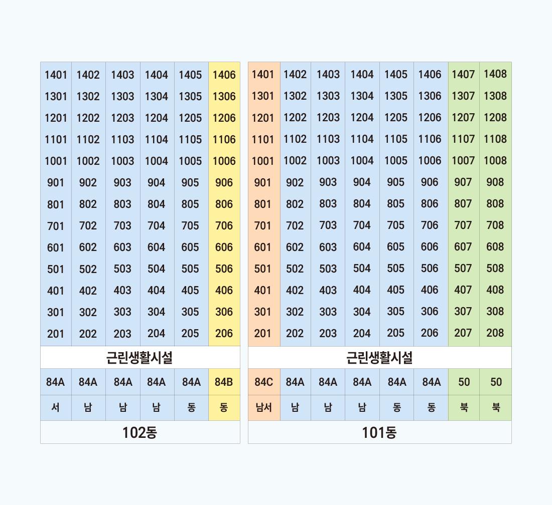 도안성원 101동 102동 동호배치 안내