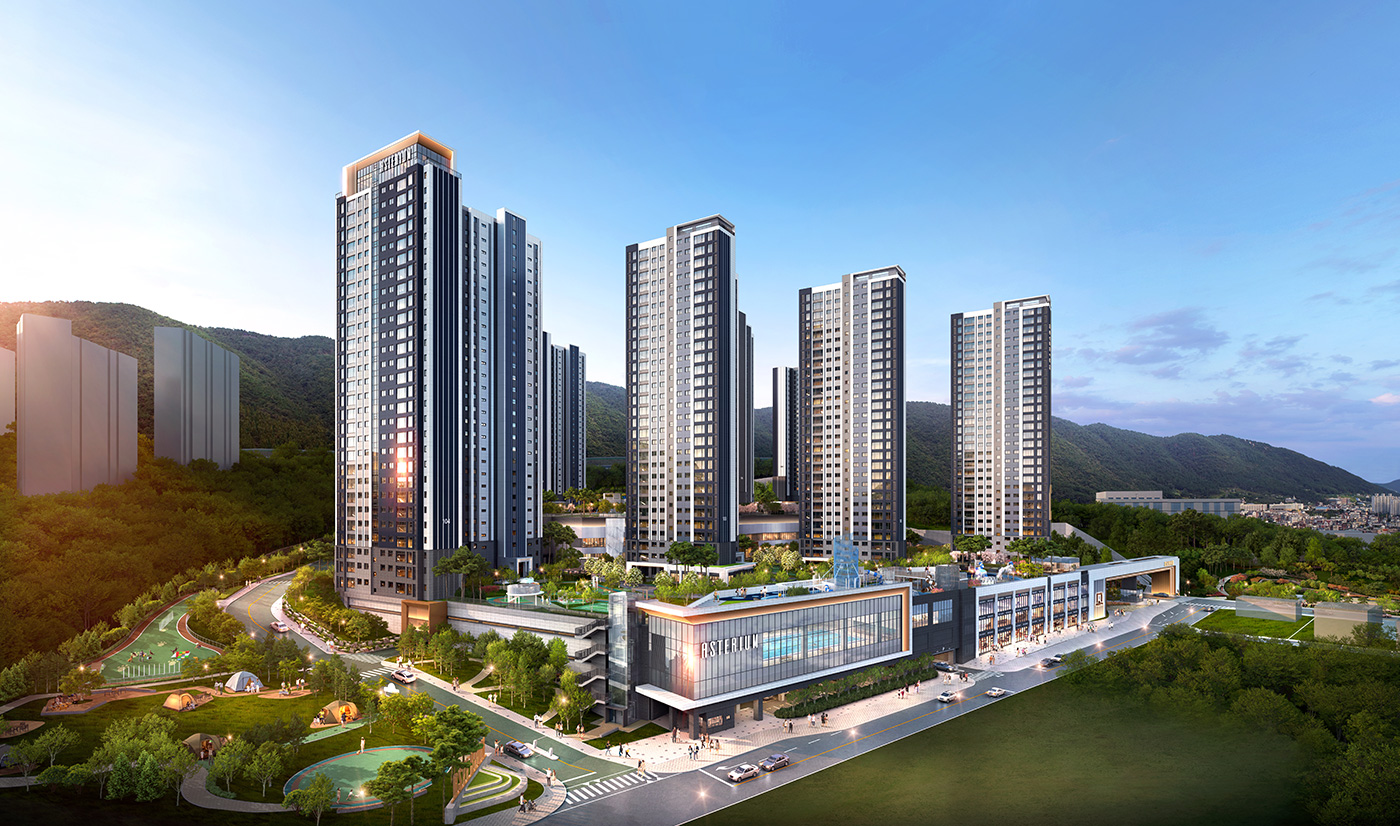 센트레빌 아스테리움 거제 10개동 1,307세대 공식 단지 투시도