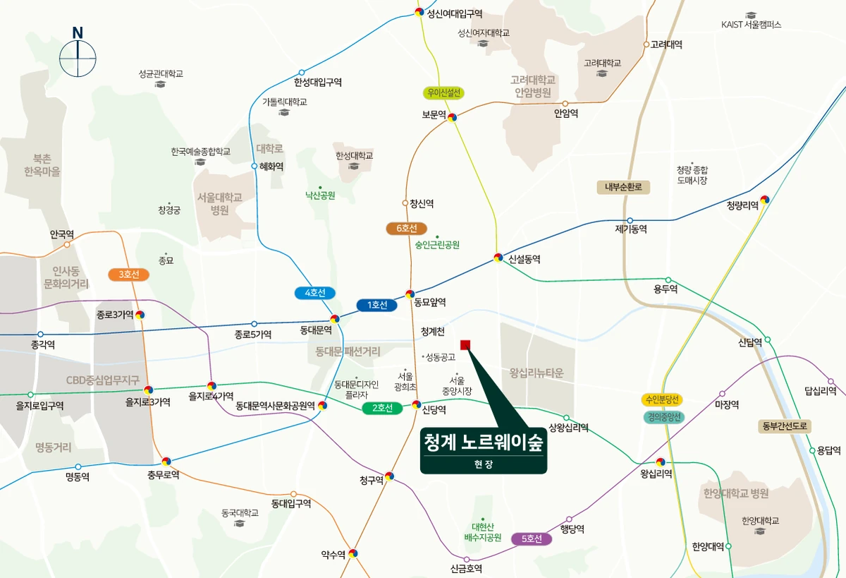 청계 노르웨이숲 주변 교통과 생활권을 표시한 공식 입지 지도