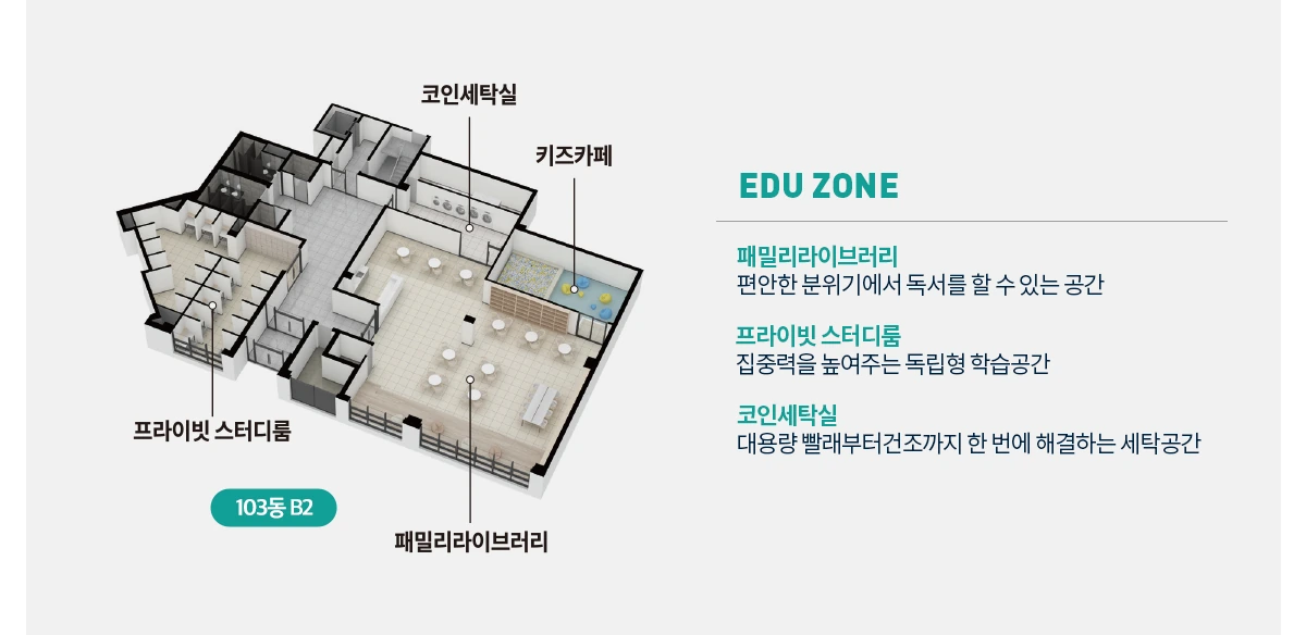 더샵 트리센트 패밀리라이브러리 스터디룸 키즈카페 에듀존 배치도
