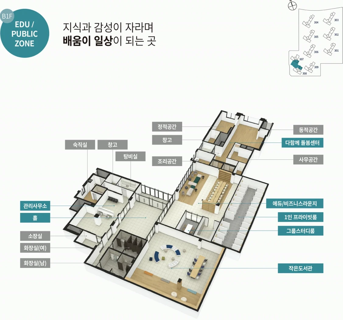 관저 더샵 아르테 지하 1층 교육 공용 커뮤니티 배치