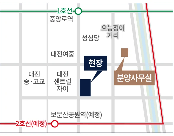 대전광역시 중구 대흥동 38-17 주변 위치를 표시한 대전 경남아너스빌 센텀스카이 공식 약도