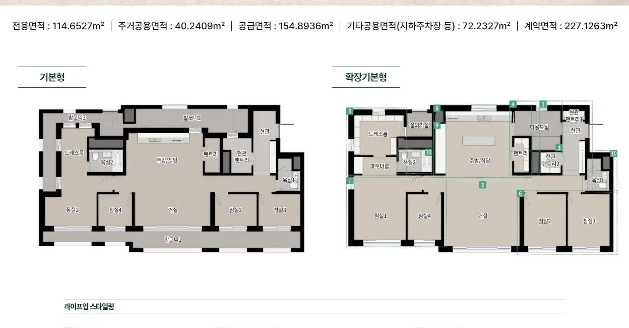 두정역 푸르지오 그랑피크 114 타입 기본형과 확장기본형 공식 평면도