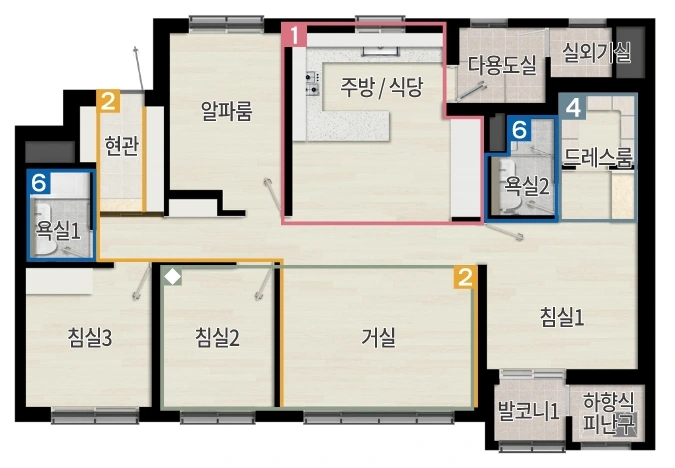 이천 휴먼빌 클래스원 84A 확장 기본형 평면도