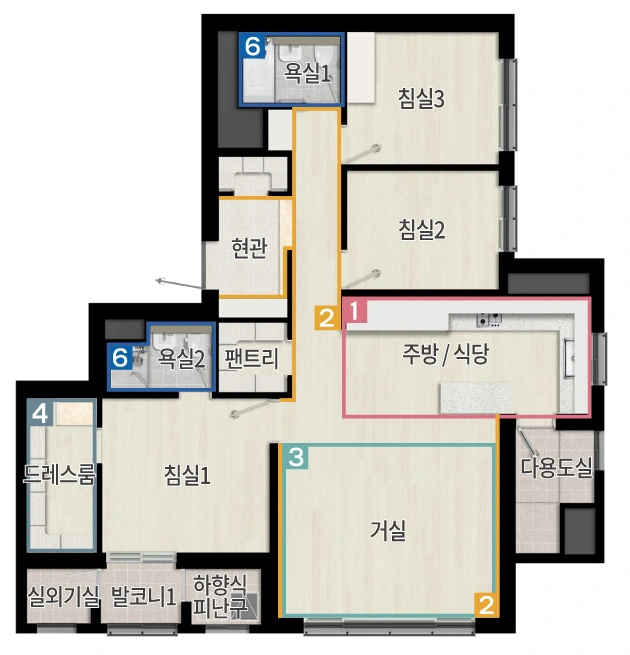 이천 휴먼빌 클래스원 84C 확장 기본형 평면도
