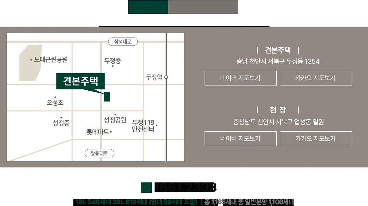 엘리프 성성호수공원 1BL 모델하우스 위치를 표시한 공식 약도