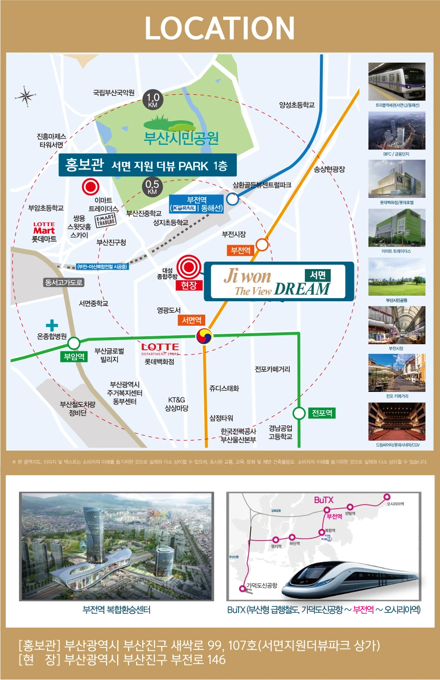 부전역·서면역·부산시민공원과 사업지 위치를 표시한 공식 입지 안내